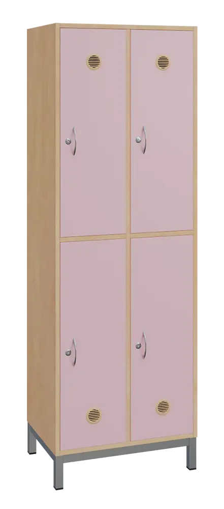 SBS-2222 šatní skříň 4-boxová, 1800x600x400 mm, kovové nohy, korpus bříza irská, dvířka pastelově růžová